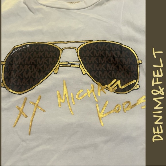 Michael Kors White/Gold Logo Aviator Print Organic Cotton T-Shirt | NEW/NWT!!🕶️ - Picture 5 of 8